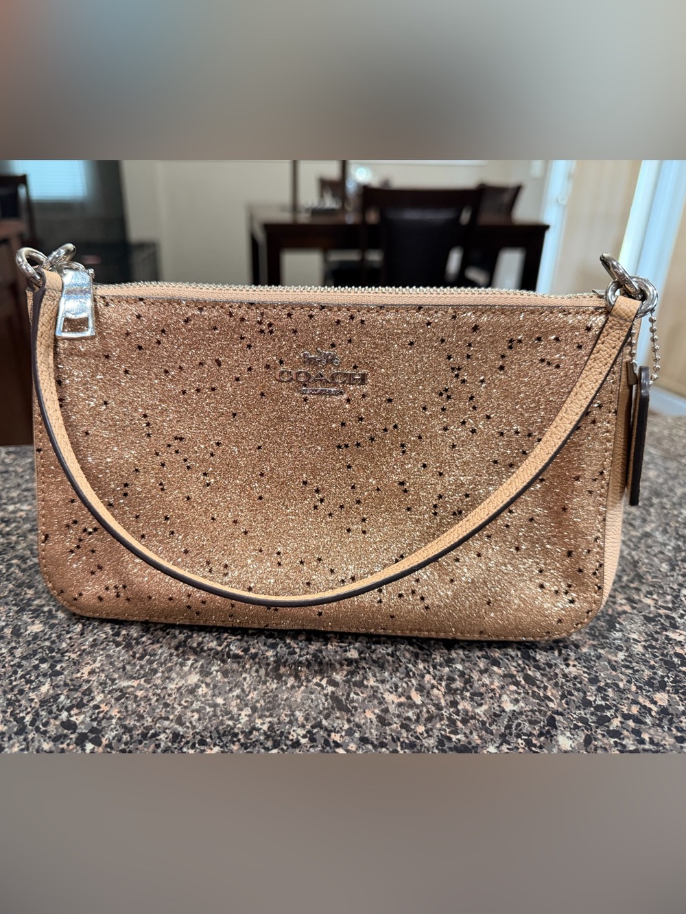 Coach Glittery Gold with Black Stars Leather purse